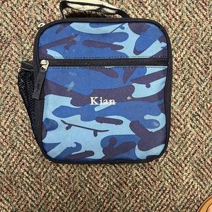 Pottery barn lunch box blue camo w kian embroidered